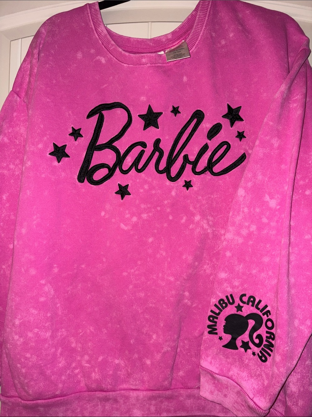 Barbie Hot Pink Logo Crewneck Sweatshirt with Black Accents